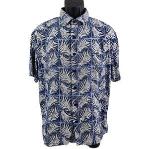 Nat Nast Men’s Silk Blend Blue White  Palm Leave Island Print Shirt – Size Large